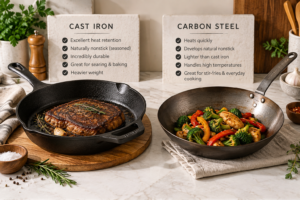 cast iron and carbon steel cookware