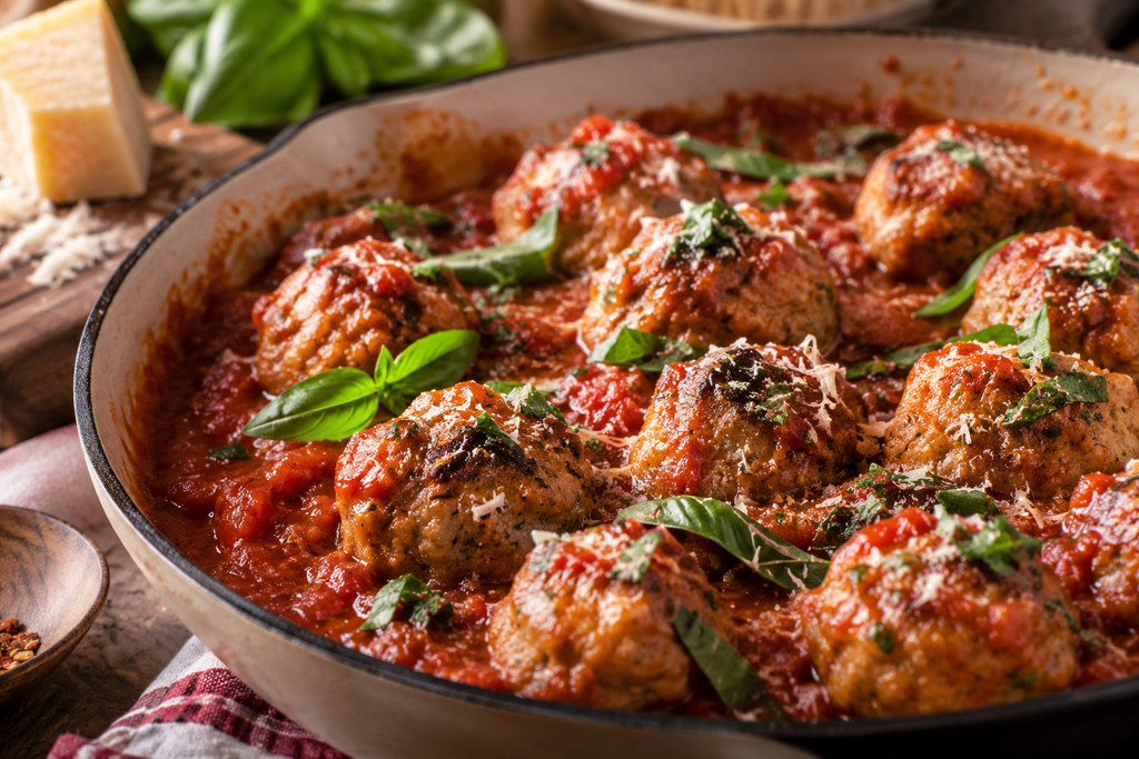 high protein chicken meatballs in tomato sauce